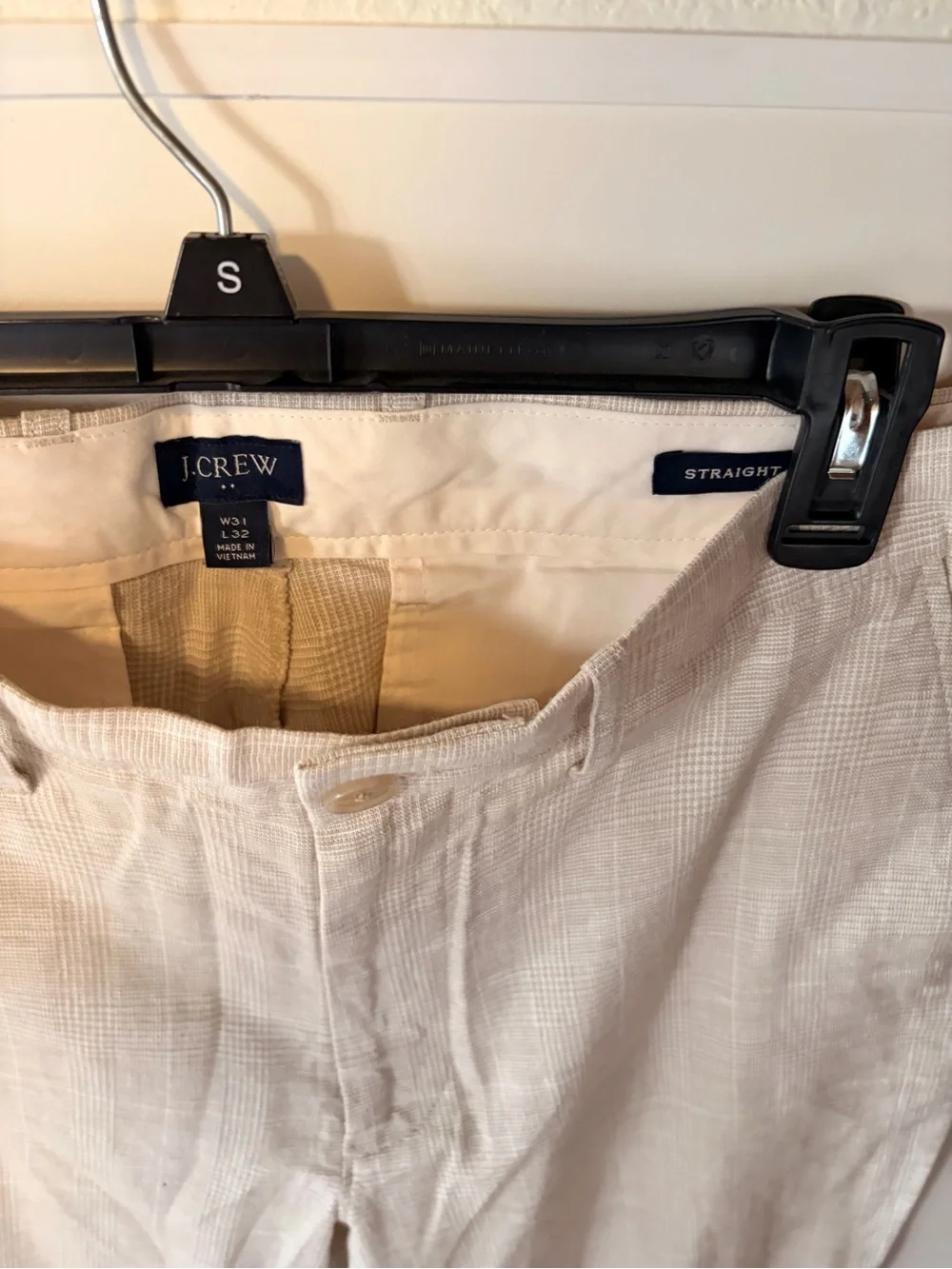 J. Crew Men's Light Beige Linen Cotton Pants - Straight Fit 31x32
